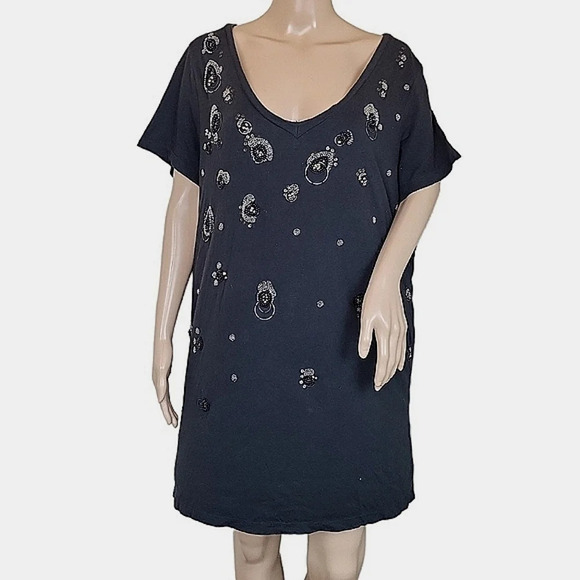 Caslon for Encore Beaded Black Short Sleeve Top 2X - Picture 1 of 8